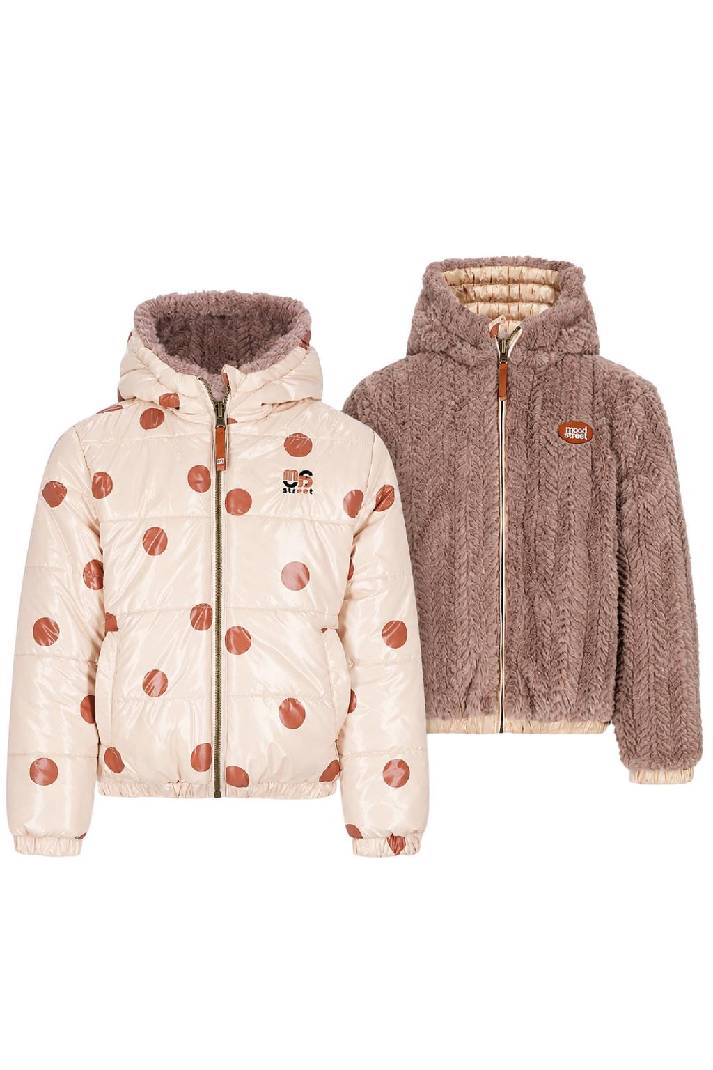 Ecru meisjes Moodstreet winterjas van polyester met effen, lange mouwen, capuchon, ritssluiting en reversible detail