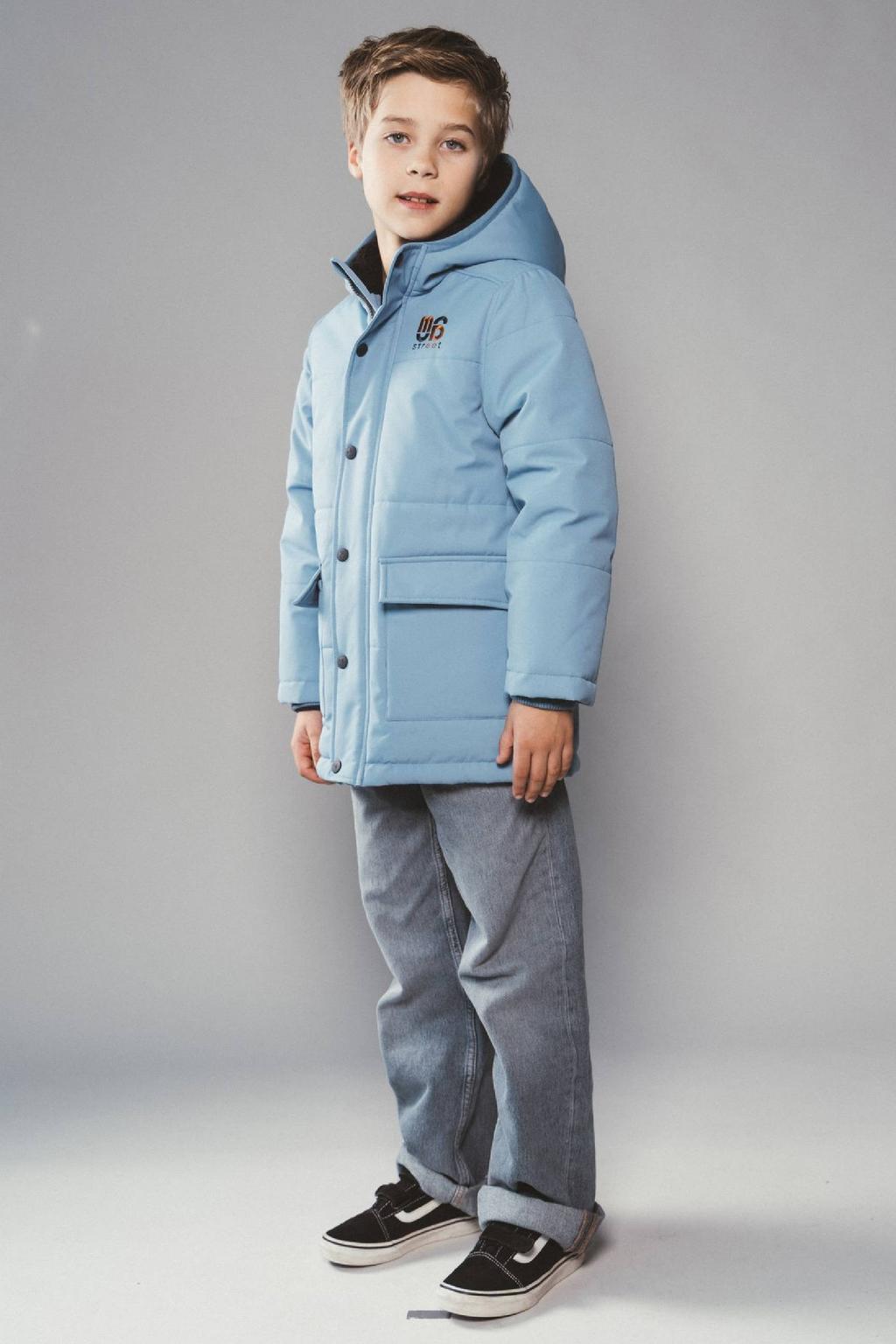 Blauwe jongens Moodstreet winterparka van polyester met effen, lange mouwen, capuchon, ritssluiting en geribde boorden