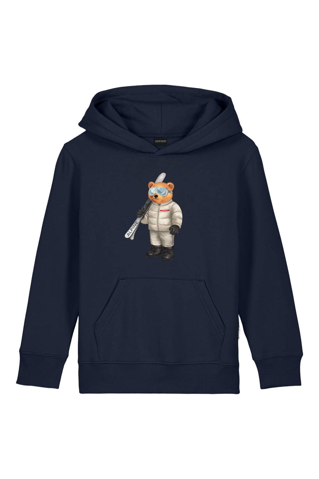 Marineblauw jongens Baron Filou Honeygang hoodie blauw van sweat materiaal met printopdruk, lange mouwen en capuchon