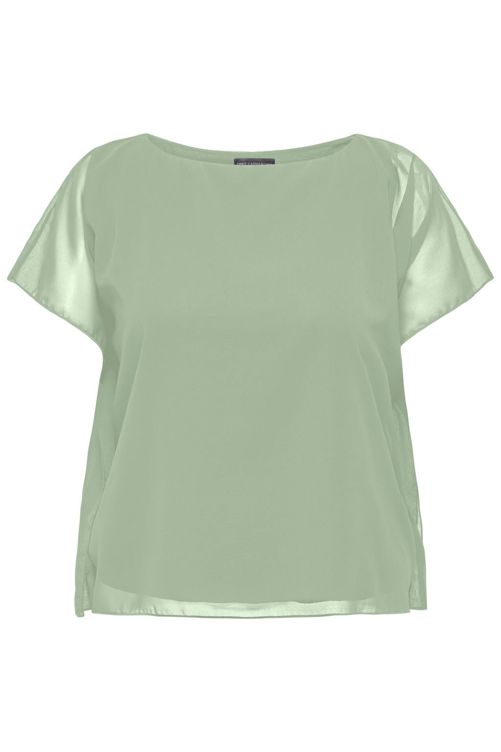 Groene dames ONLY CARMAKOMA blousetop van polyester met effen, korte mouwen, ronde hals en semi-transparante details