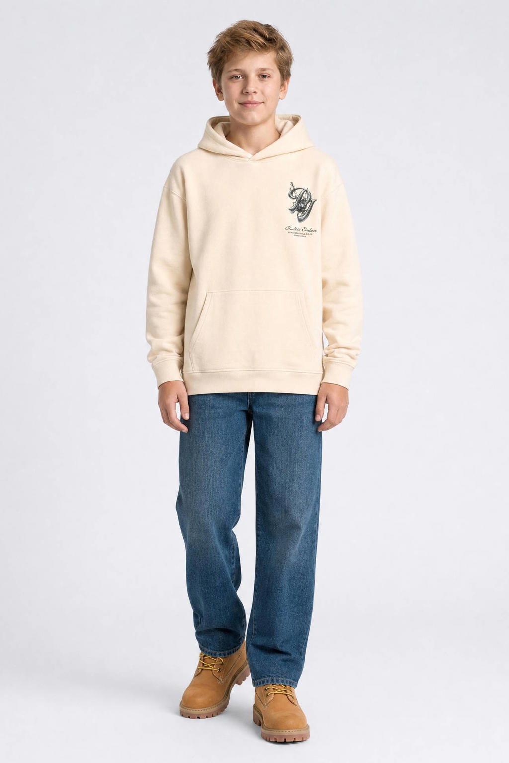 Crème jongens Petrol Industries hoodie van katoen met backprint, lange mouwen en capuchon