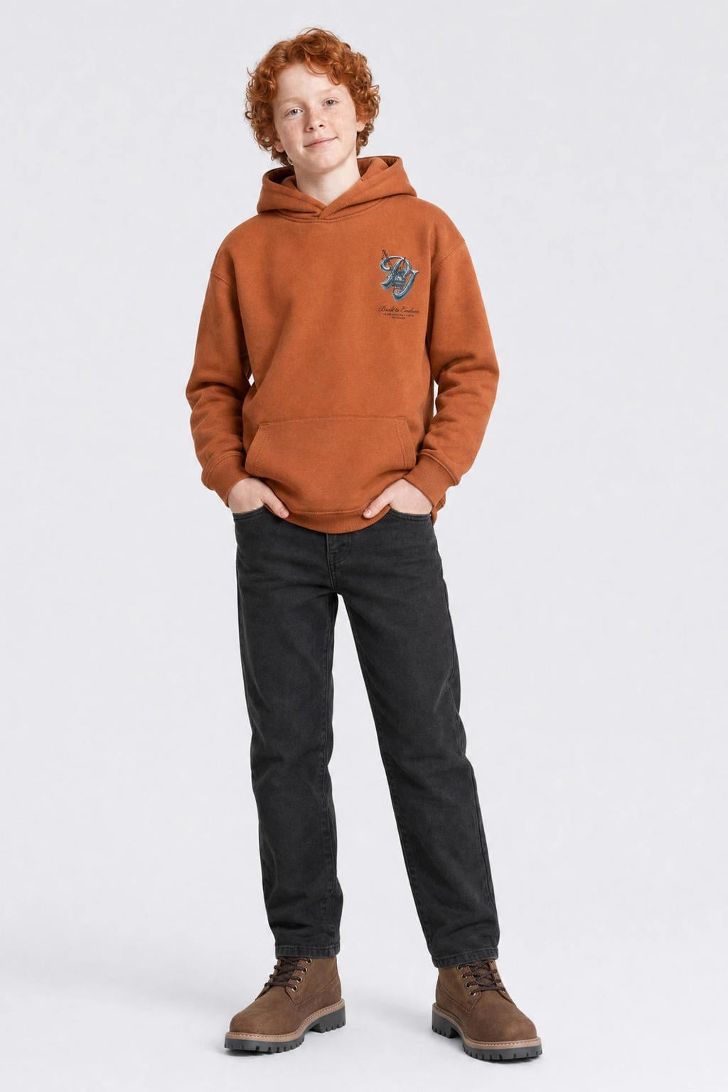 Oranje jongens Petrol Industries hoodie van katoen met backprint, lange mouwen en capuchon