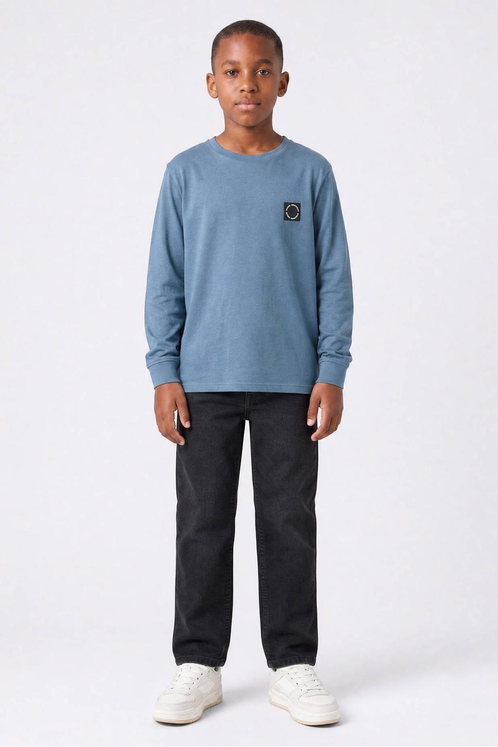 Blauwe jongens Petrol Industries longsleeve van katoen met lange mouwen en ronde hals