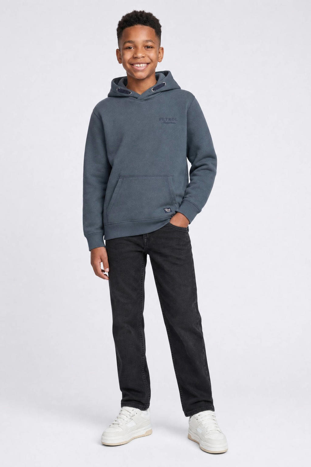 Petrol Industries rechtvallende hoodie met logo - grijsblauw