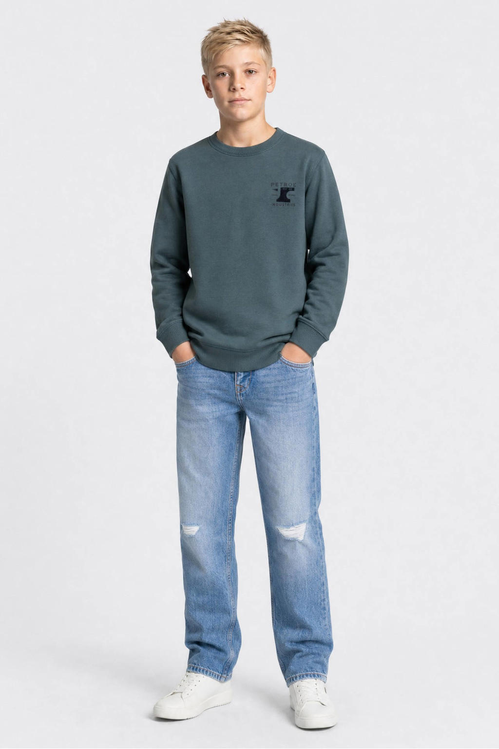 Petrol Industries rechtvallende sweater met print - grijsblauw