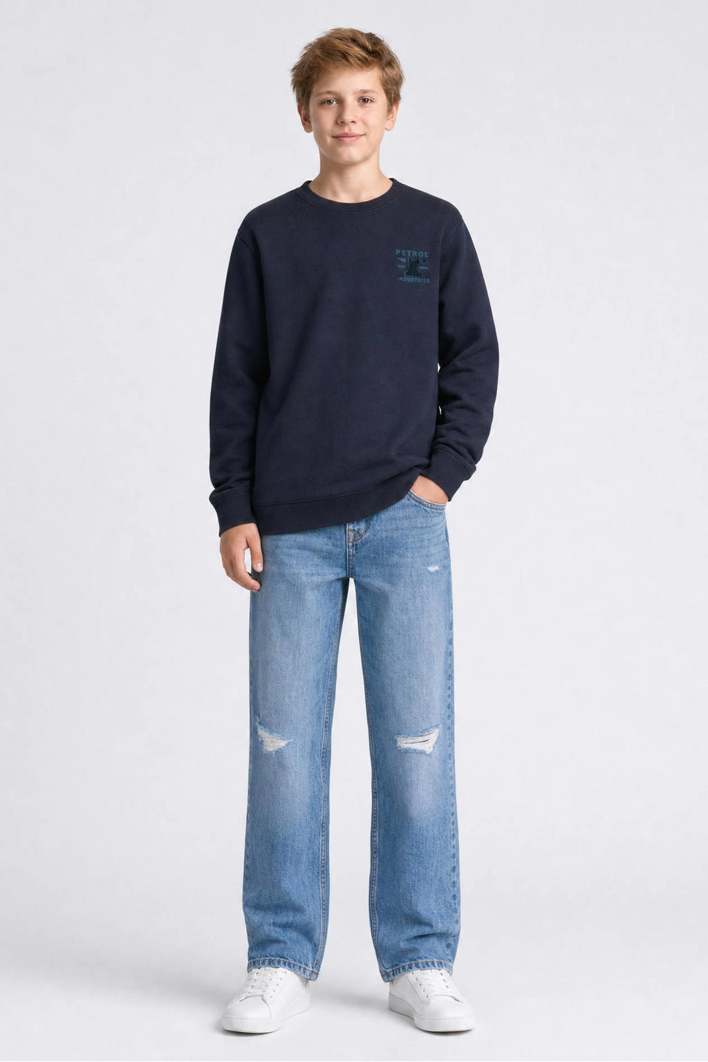 Petrol Industries rechtvallende sweater met print - marineblauw