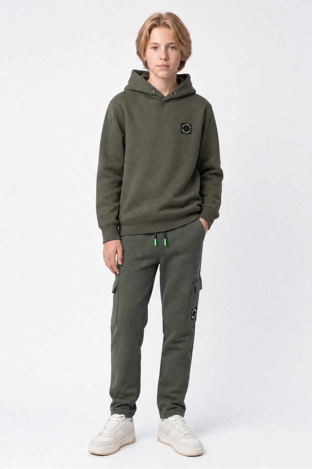 Kakikleurige jongens Petrol Industries junior relaxed fit cargo joggingbroek van sweat materiaal met regular waist, elastische tailleband met koord en effen