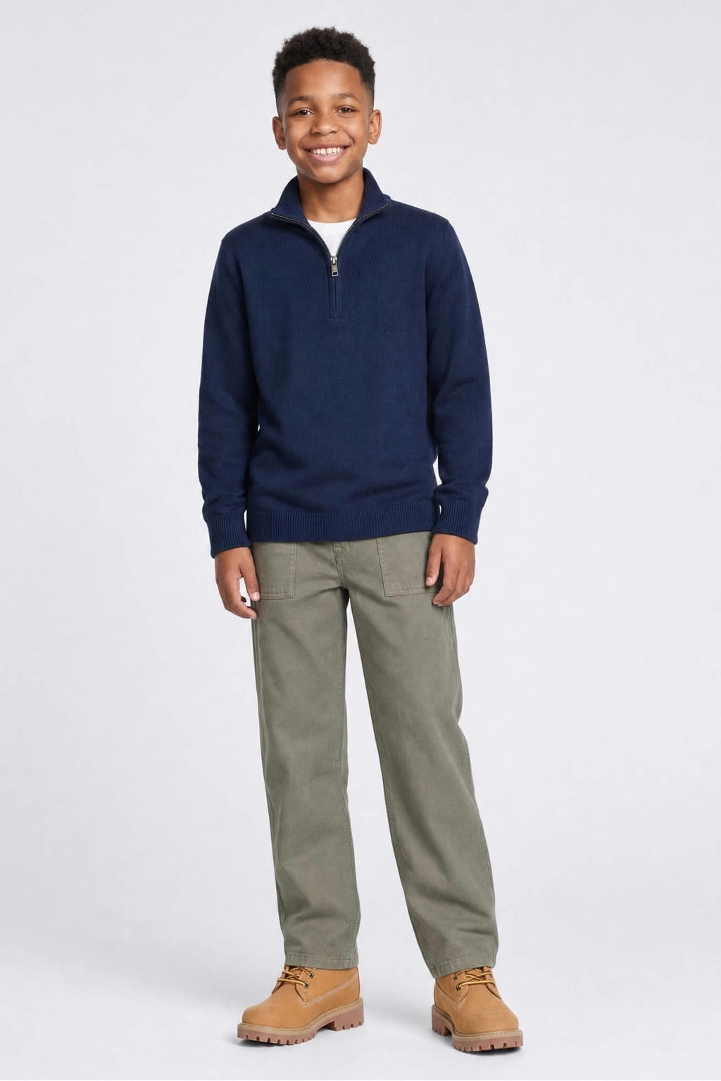 Kakikleurige jongens Petrol Industries loose fit jeans van denim met regular waist en effen