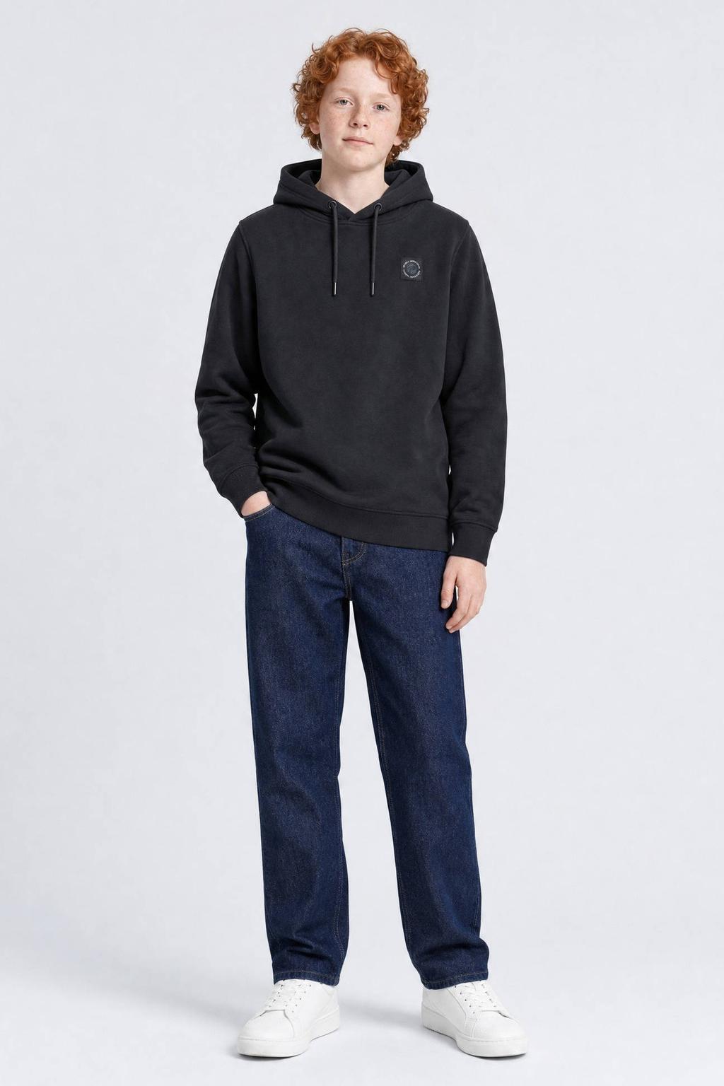 Zwarte jongens Petrol Industries hoodie van sweat materiaal met logo dessin, lange mouwen en capuchon