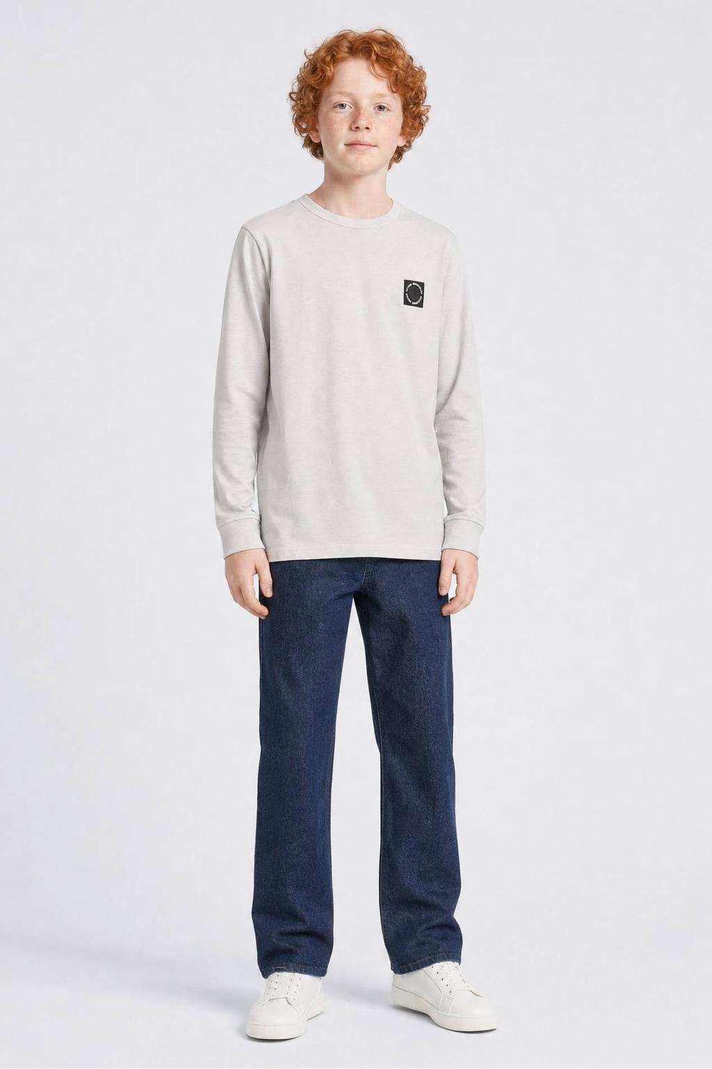 Lichtgrijze jongens Petrol Industries longsleeve van katoen met lange mouwen en ronde hals