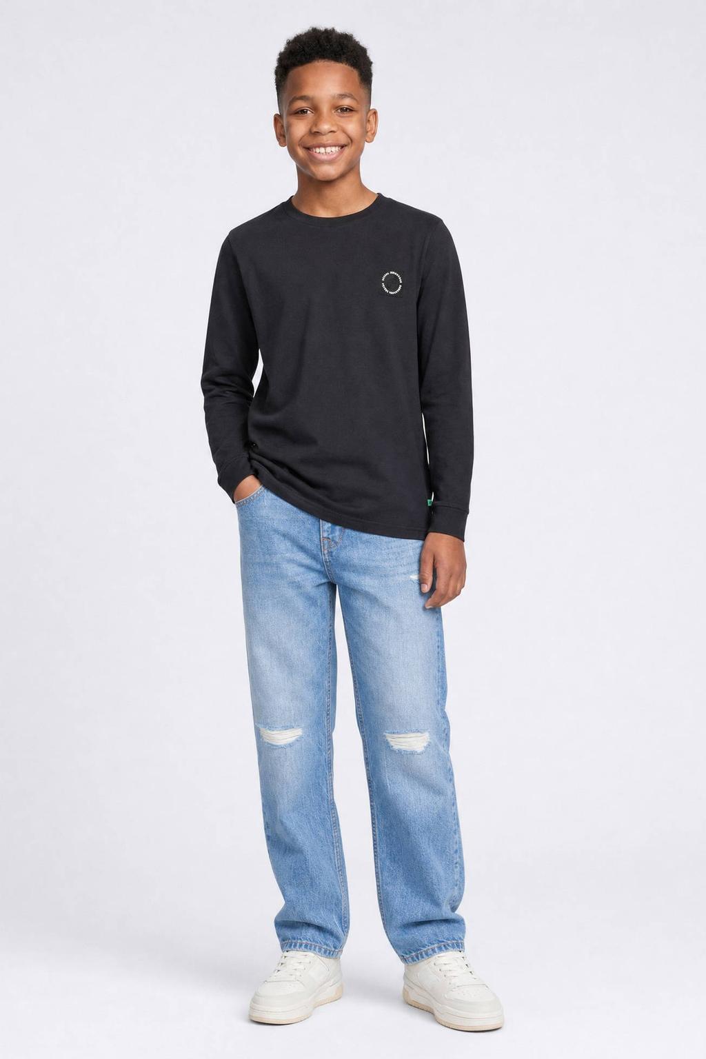 Zwarte jongens Petrol Industries longsleeve van katoen met lange mouwen en ronde hals