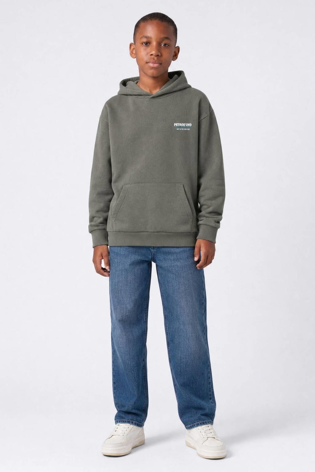 Petrol Industries hoodie met backprint - grijsgroen