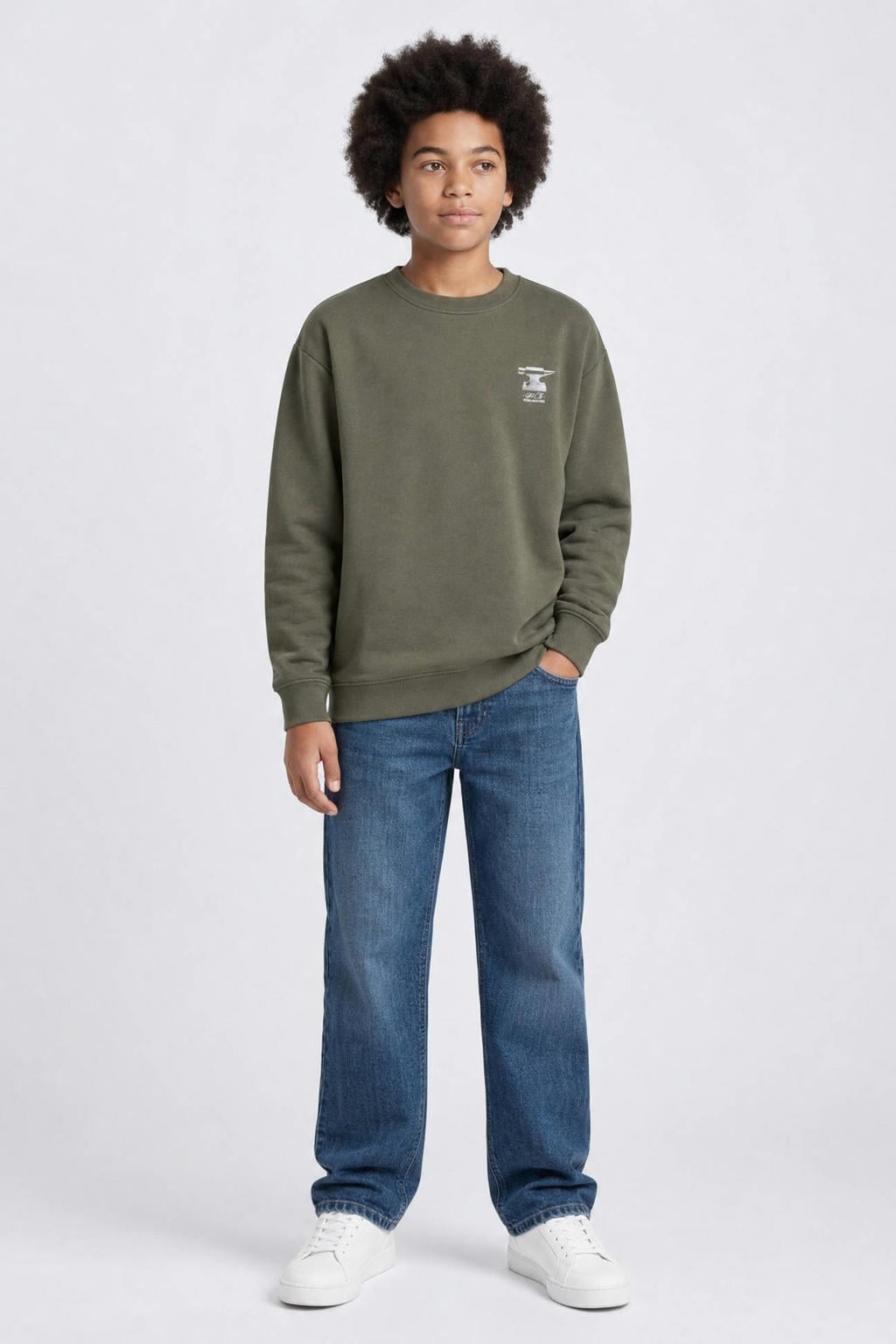 Groene jongens Petrol Industries sweater met backprint, lange mouwen, ronde hals en geribde boorden
