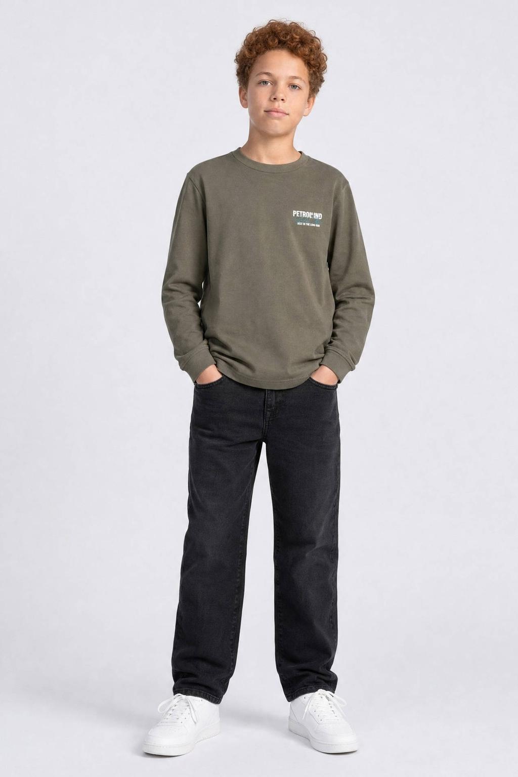 Black denim jongens Petrol Industries loose fit jeans van denim met regular waist en effen