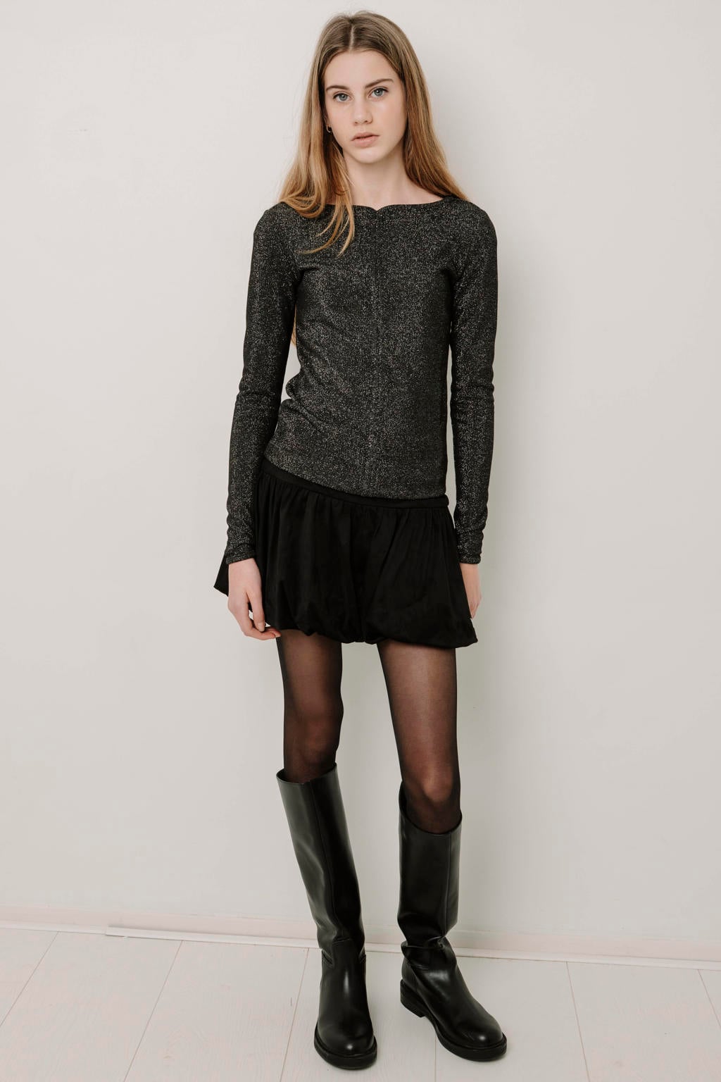 Frankie&Liberty aansluitende longsleeve met glitters - zwart