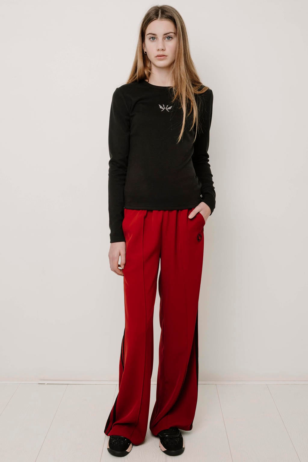 Frankie&Liberty aansluitende longsleeve met strass-steentjes - zwart