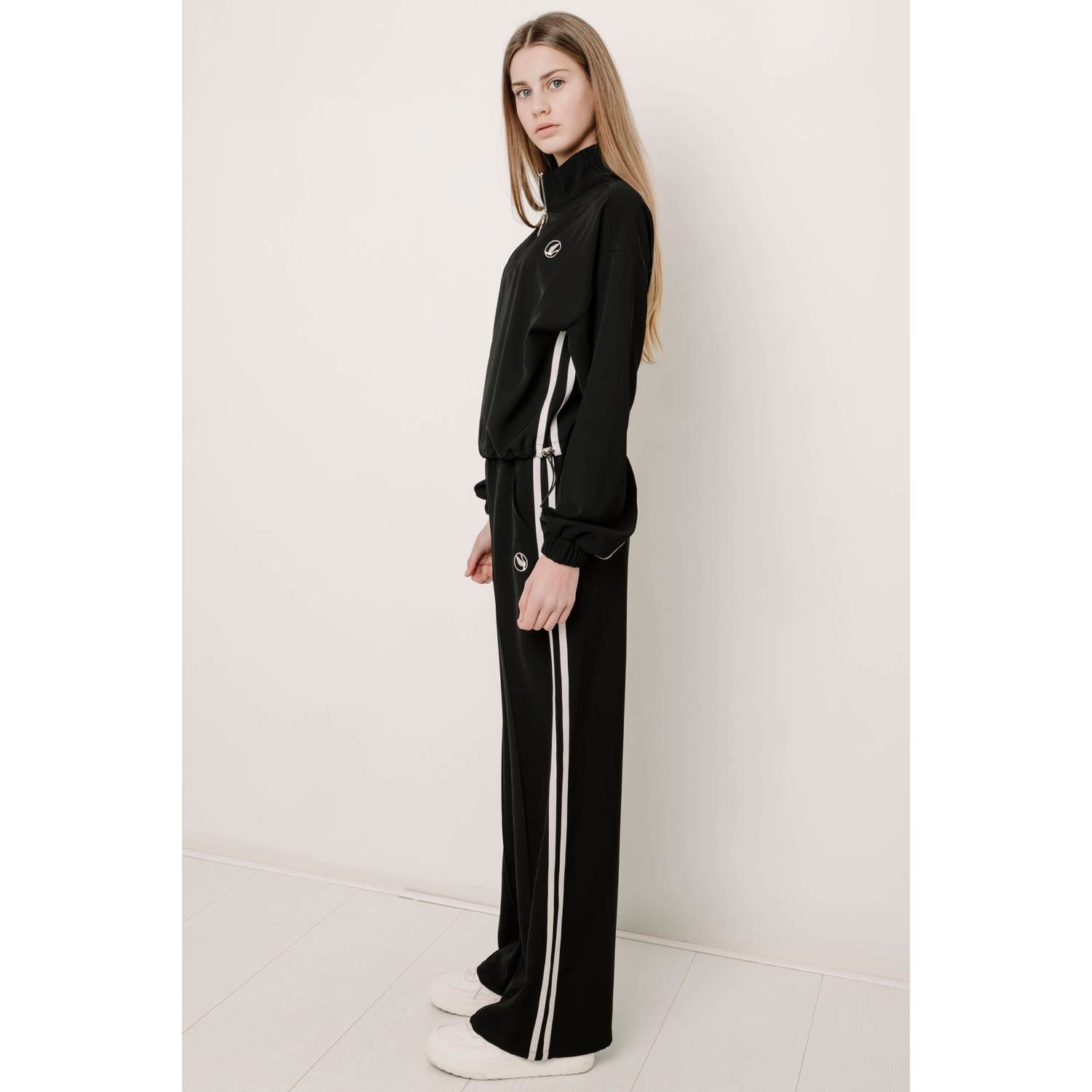 Frankie&Liberty regular fit gestreepte joggingbroek zwart