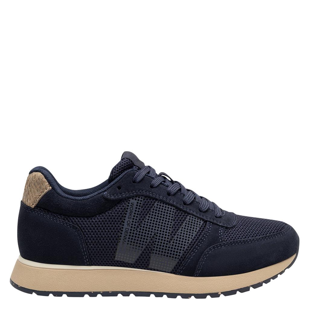 Donkerblauwe dames Woden Ydun Icon II leren sneakers - van 34,80% textiel /59,42% leer /5,78% visleer met veters