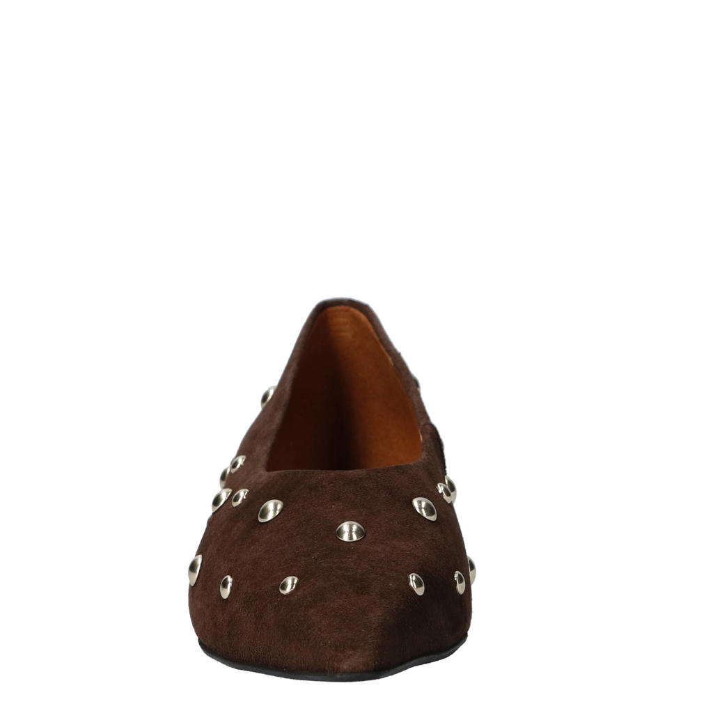 Donkerblauwe dames Angel Alarcon suède ballerina's met studs en print -