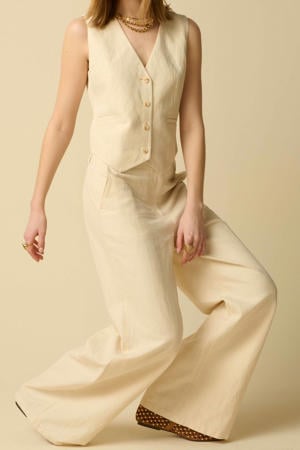 katoenen regular waist wide leg broek - ecru