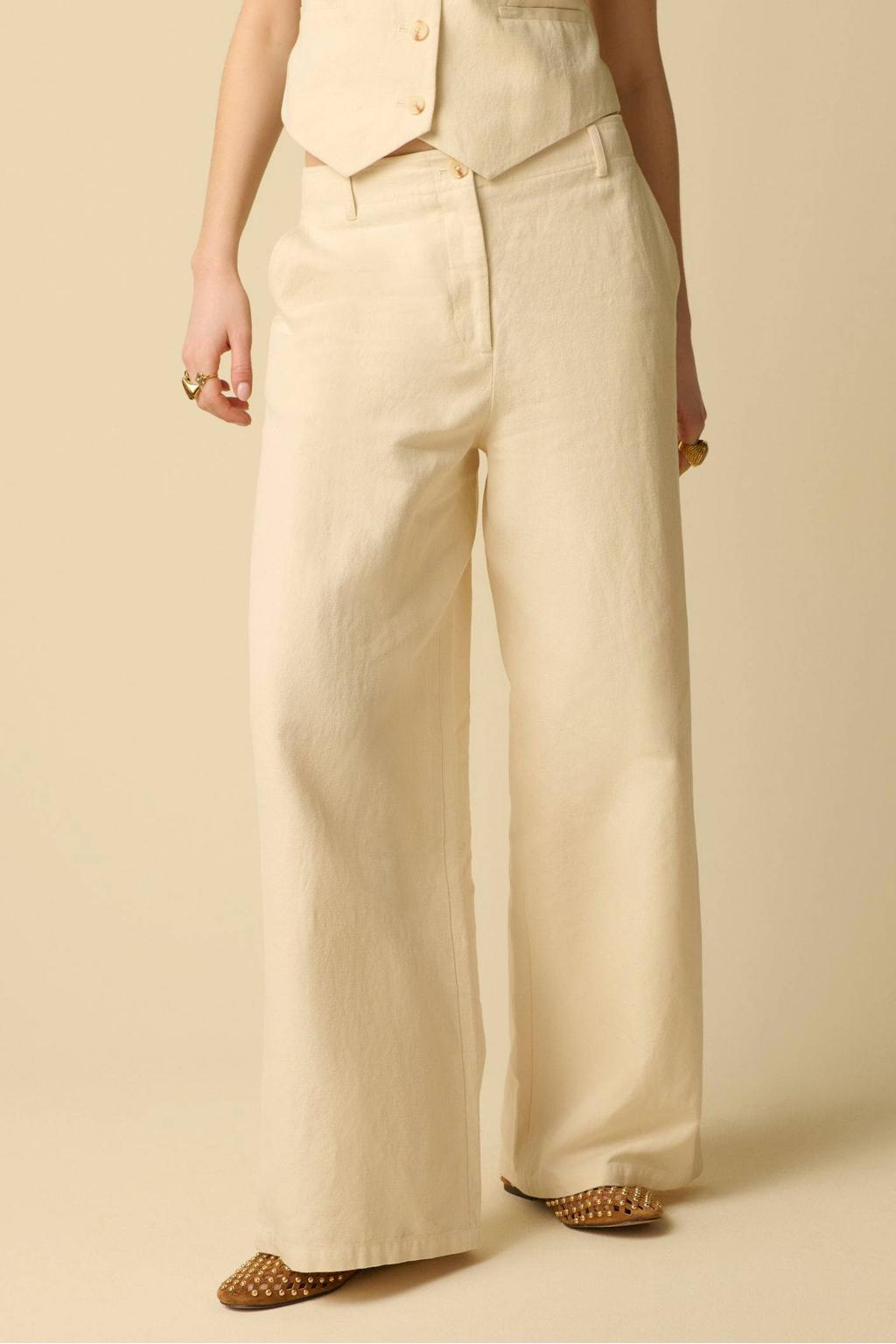 Sissy-Boy katoenen regular waist wide leg broek - ecru