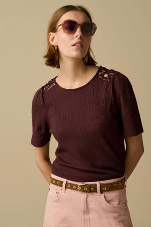 T-shirt met crochet - donkerrood