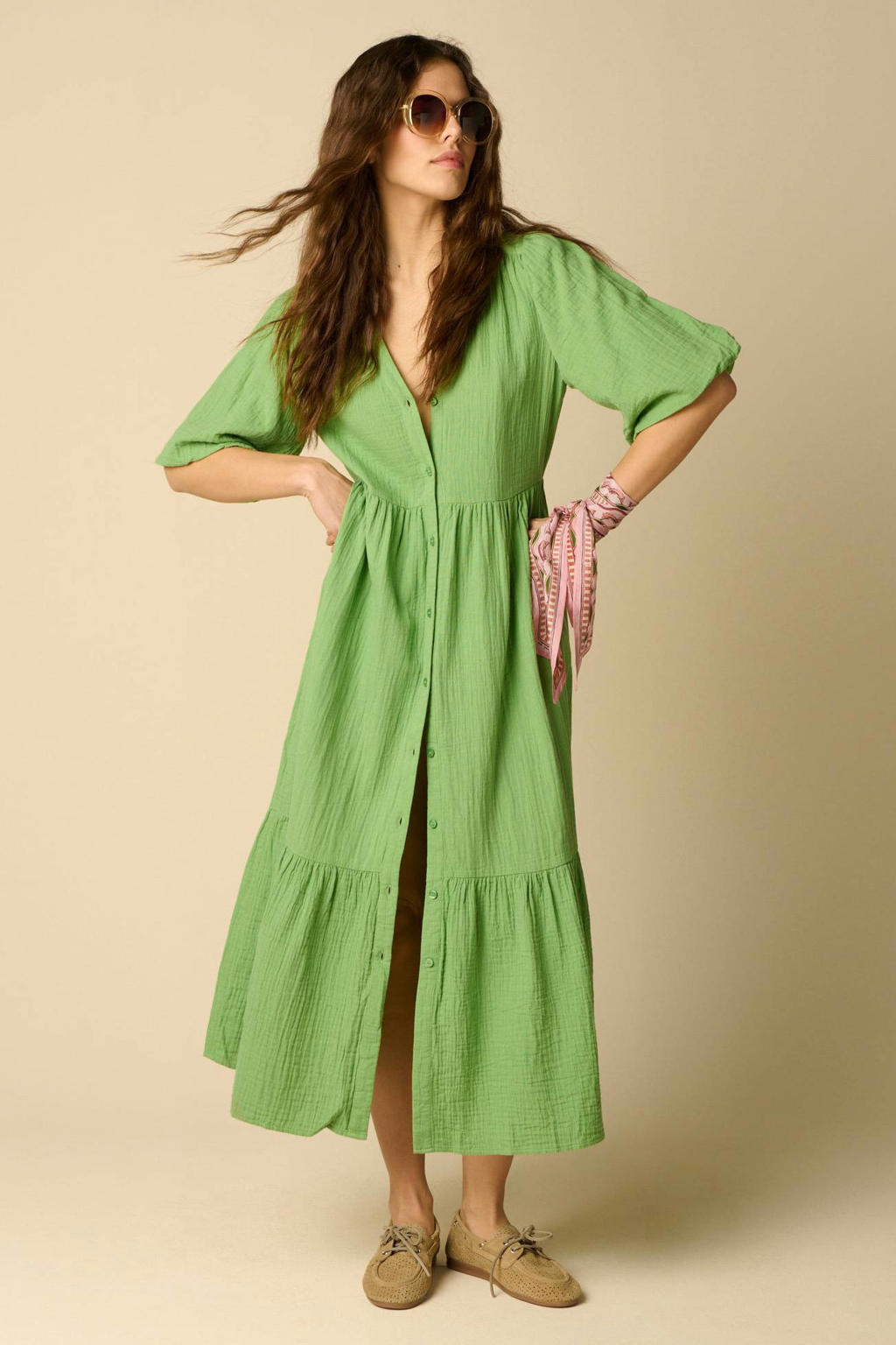 Sissy-Boy katoenen midijurk - groen