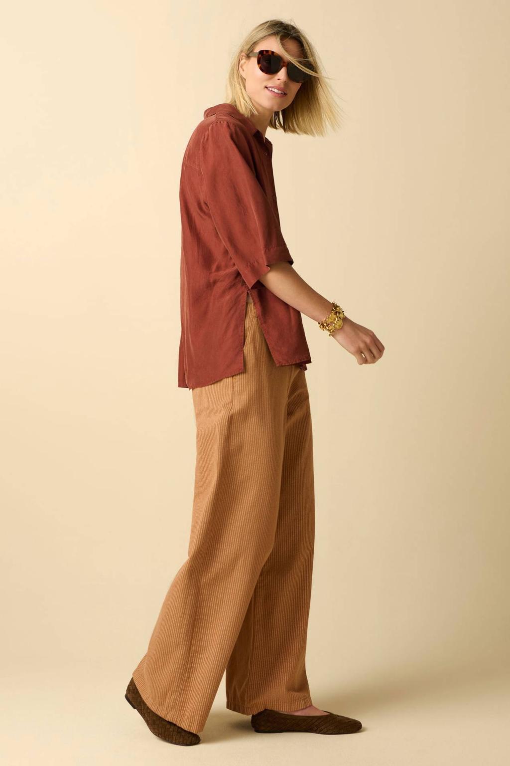 Sissy-Boy katoenen wide leg gestreepte broek - lichtbruin
