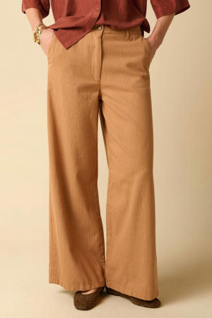 katoenen wide leg gestreepte broek - lichtbruin