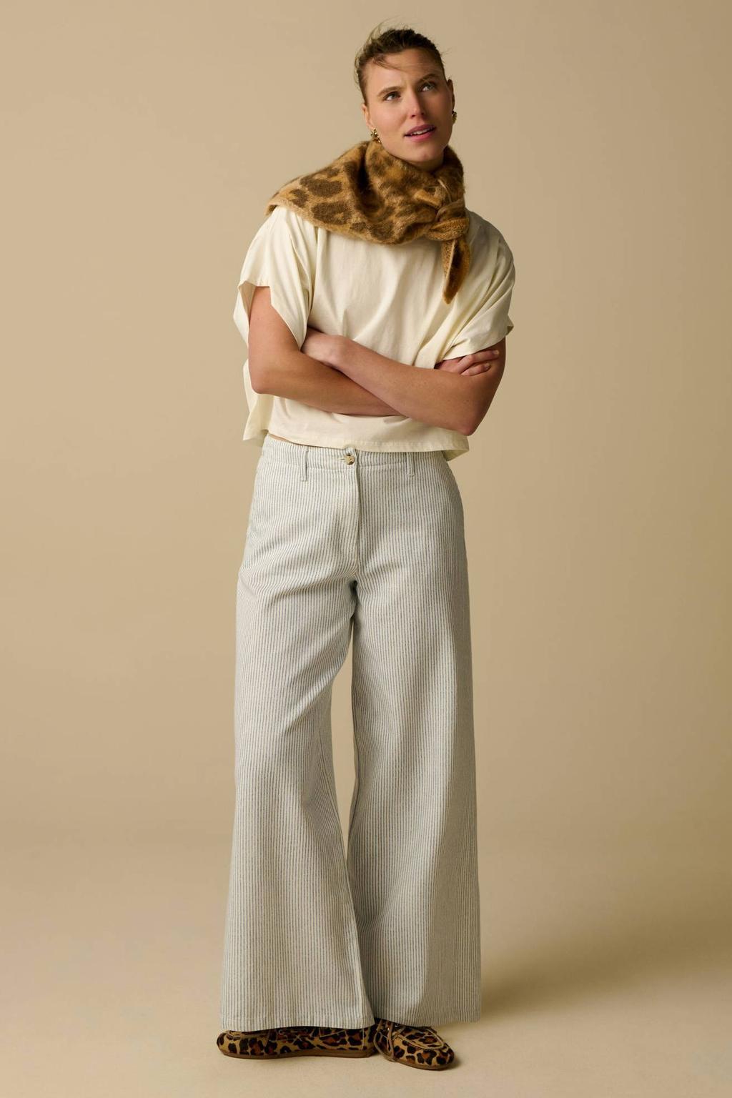 Sissy-Boy katoenen wide leg gestreepte broek - wit