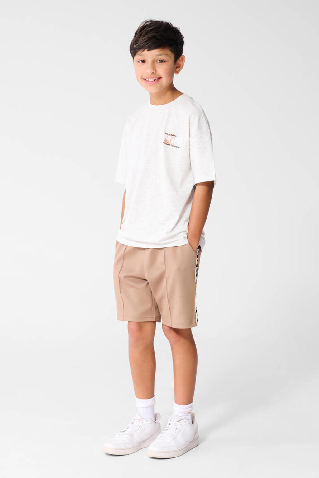 Witte jongens Shoeby T-shirt van katoen met backprint, korte mouwen en ronde hals