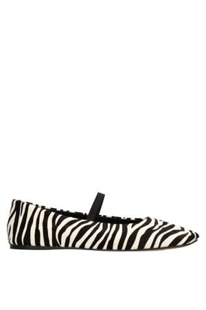 leren ballerina's met zebraprint zwart/wit