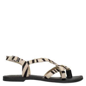 leren sandalen met zebraprint ecru/zwart