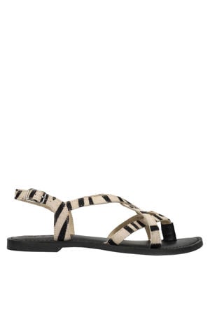 leren sandalen met zebraprint ecru/zwart