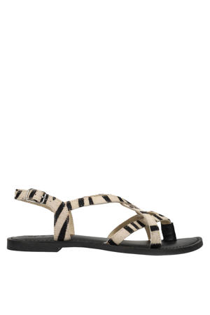 leren sandalen met zebraprint ecru/zwart