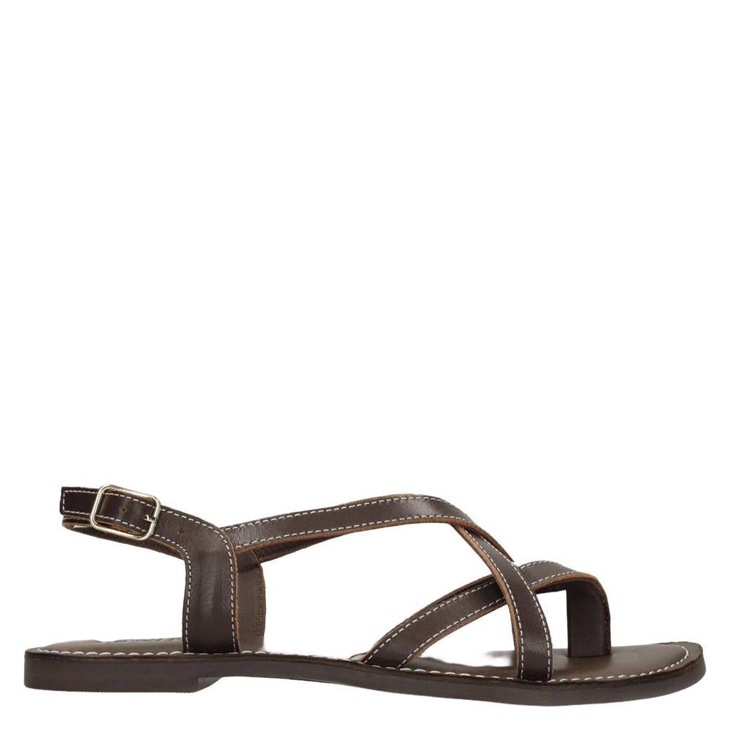 Bruine dames Sacha leren sandalen met gesp