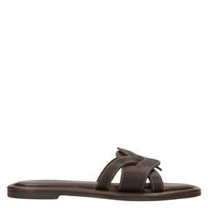 leren slippers met contrast stiksels bruin