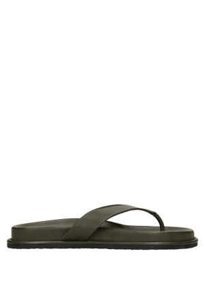 leren teenslippers groen