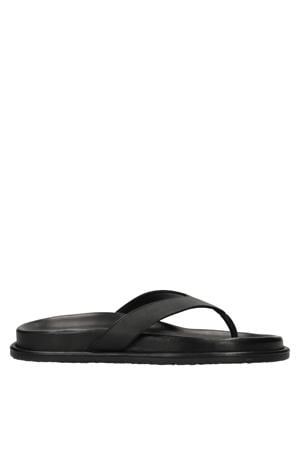 leren teenslippers zwart