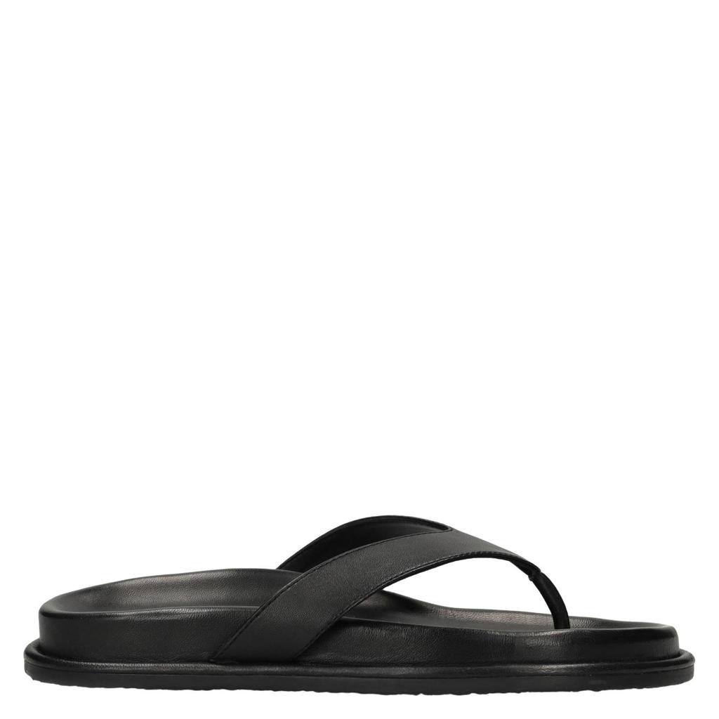 Zwarte dames Sacha leren teenslippers