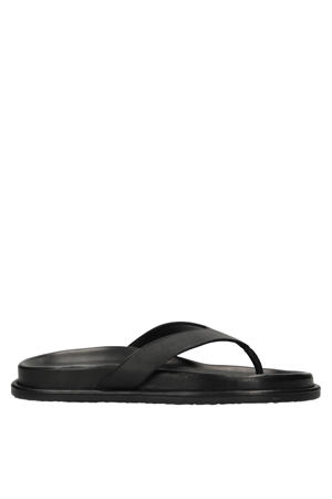 leren teenslippers zwart