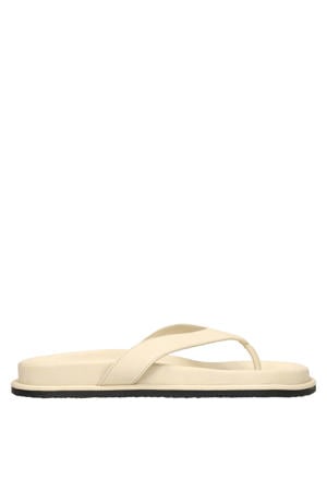 leren teenslippers ecru