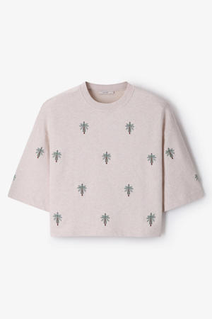 katoenen broderie trui - beige
