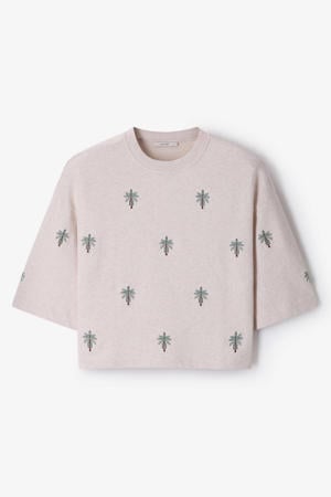 katoenen broderie trui - beige