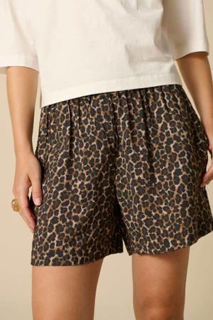 wide leg fit short met panterprint - bruin