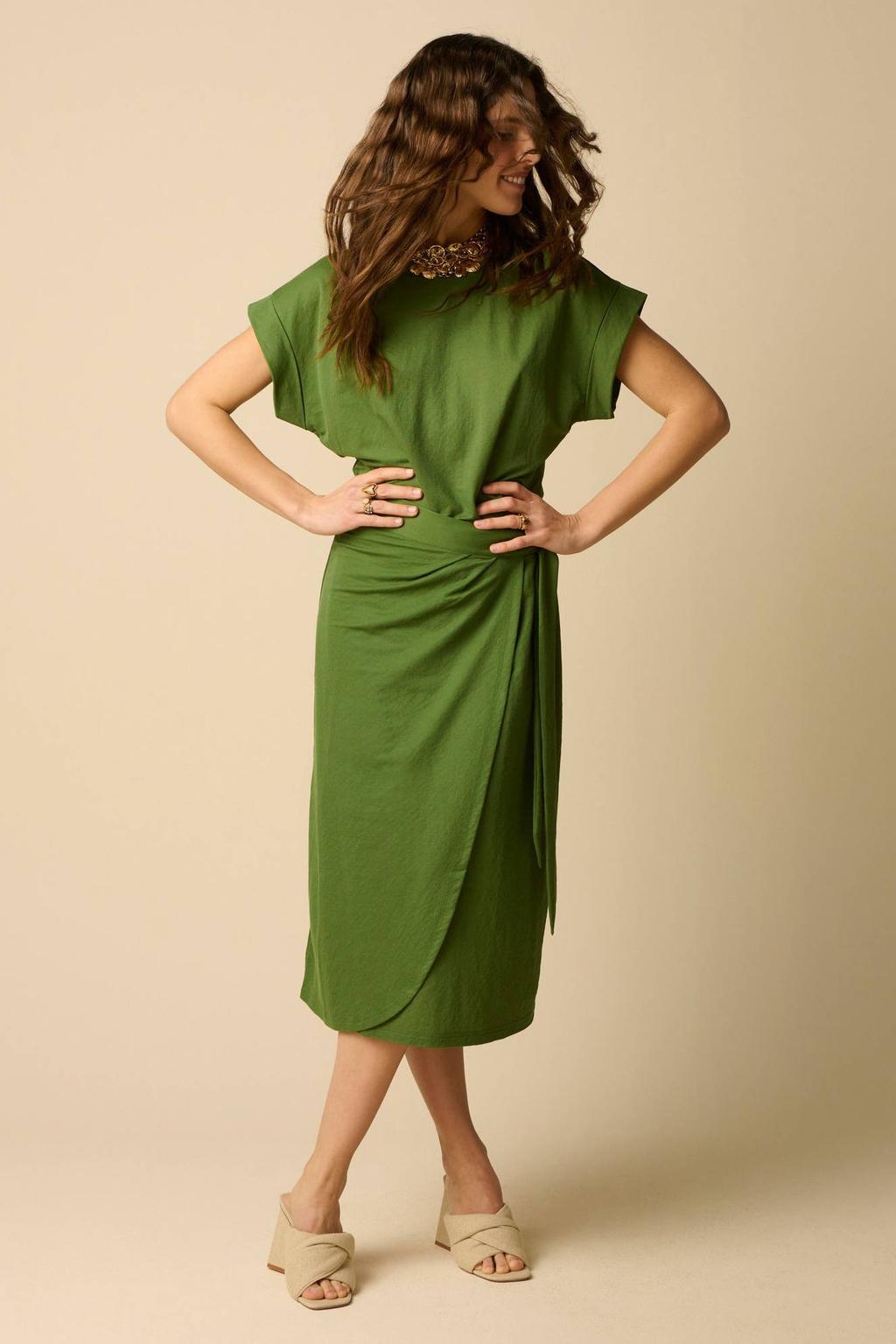 Sissy-Boy midi jurk met knoopdetail - donkergroen