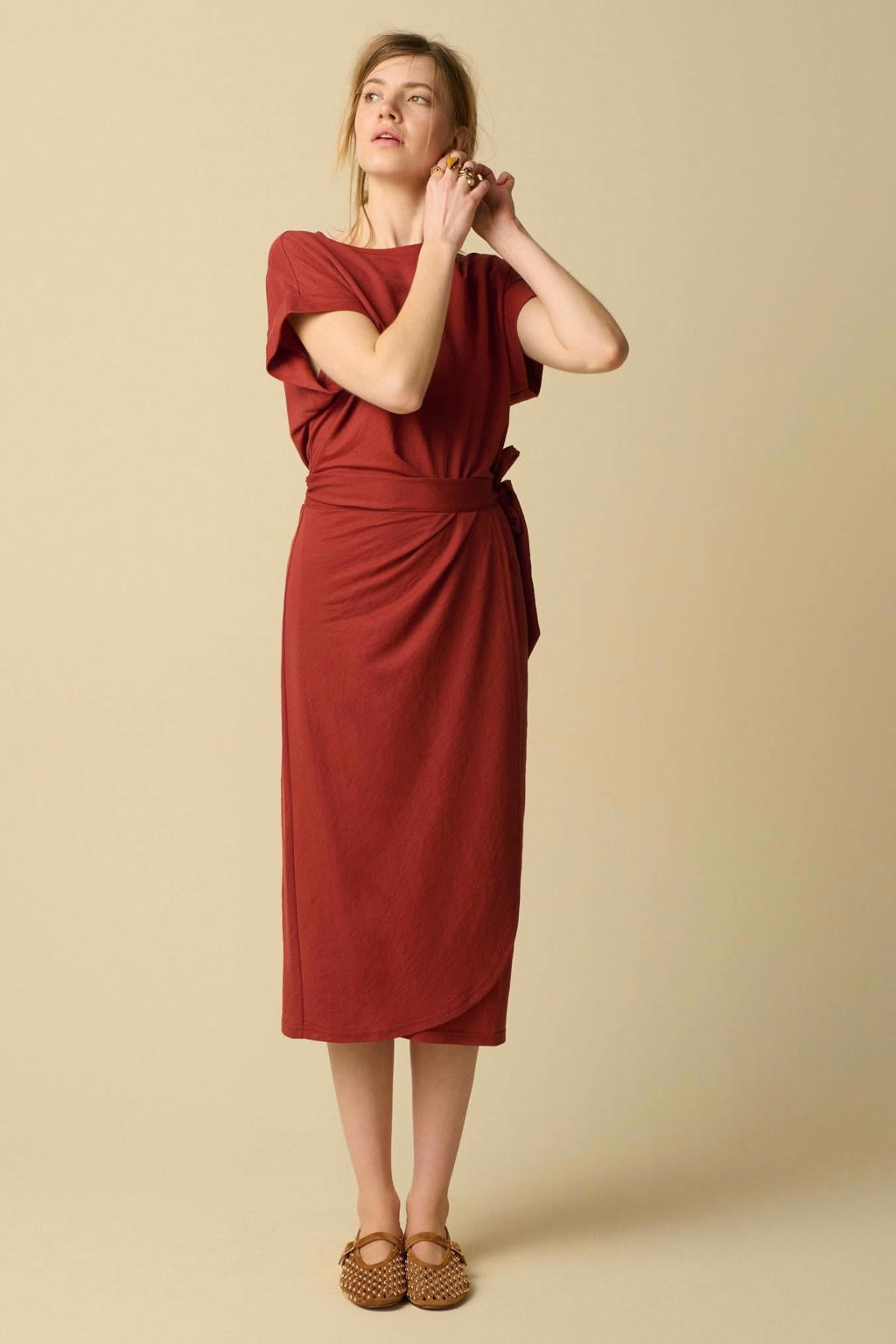 Sissy-Boy midi jurk met knoopdetail - donkerrood