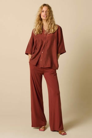 high waist wide leg broek - donkerrood