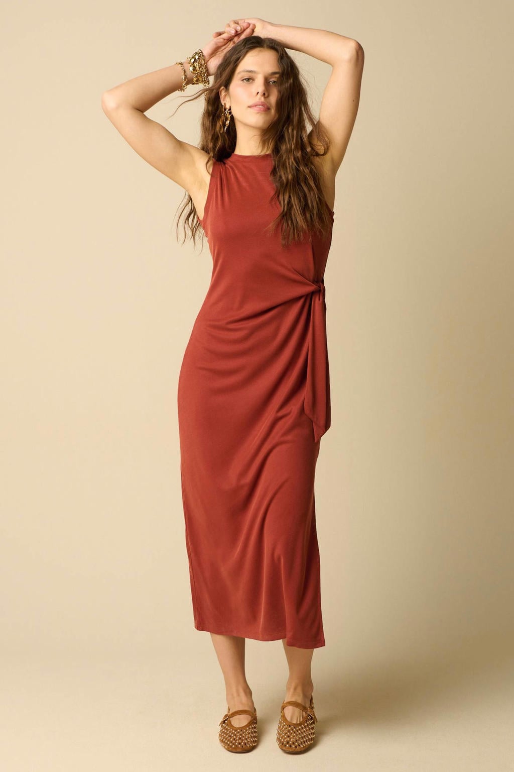Sissy-Boy midi jurk met knoopdetail - donkerrood
