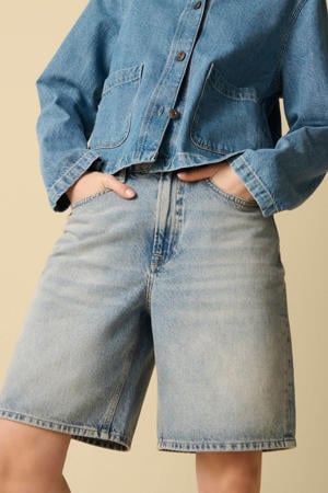katoenen baggy denim short - blauw